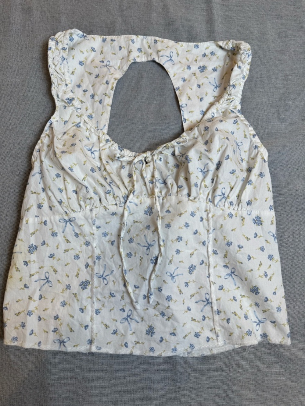 White Floral Tie-Front Sleeveless Top 100% Cotton Cottagecore Festival Size M